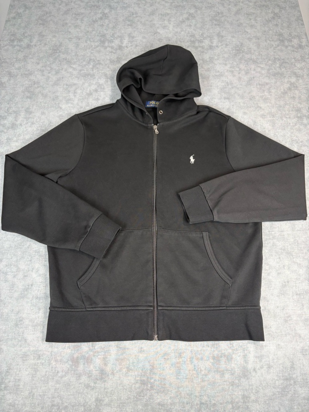 Polo Ralph Lauren Hoodie Black Full Zip Large Gray Pony Pockets